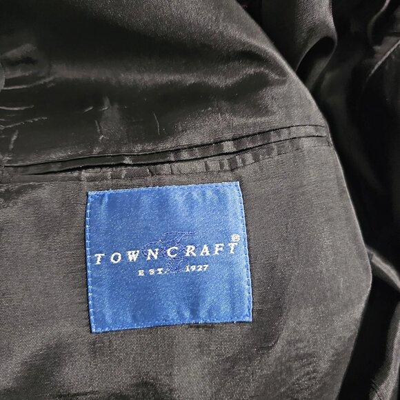 Towncraft Blazer 46R Black Jacket Sport Coat Striped Polyester Worsted Wool - Picture 6 of 10